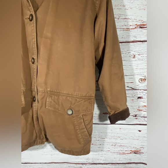 St Johns Bay Womens Medium Barn Jacket Chore Coat Tan Brown Plaid Flannel Lined - Picture 6 of 14